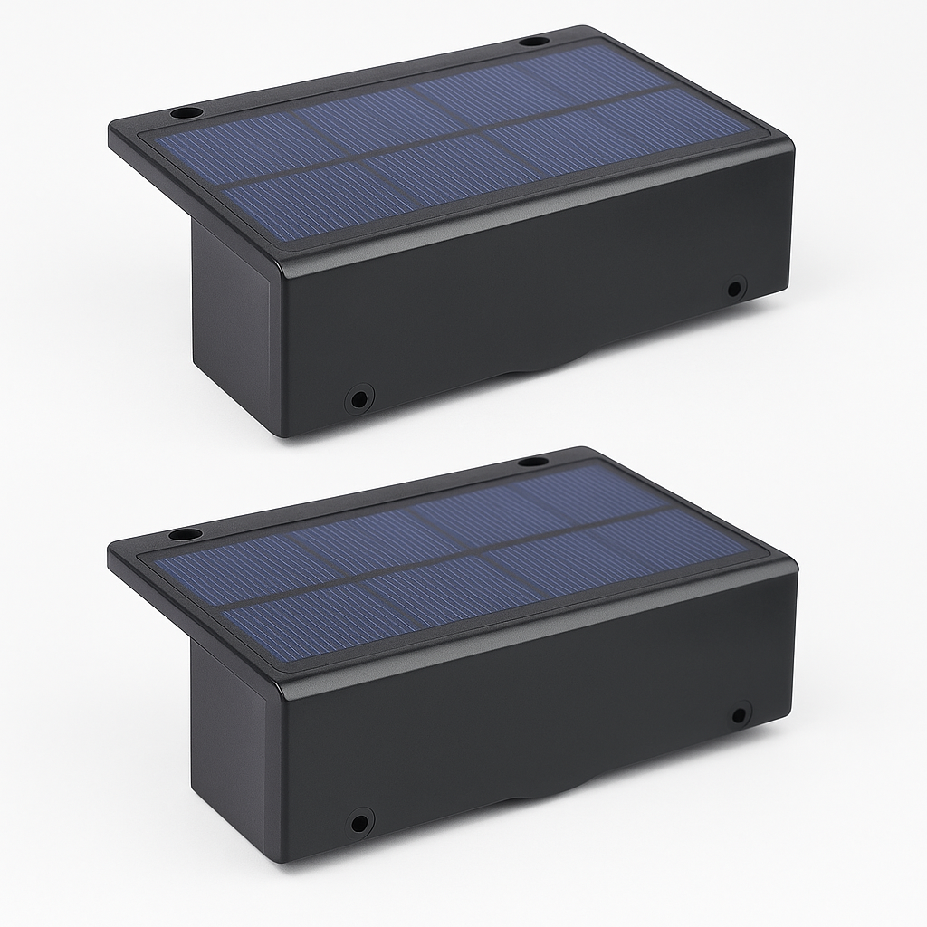 "Waterdichte LED tuinlamp op zonne-energie met dimbare modus, stijlvolle wandmontage voor buitengebruik."