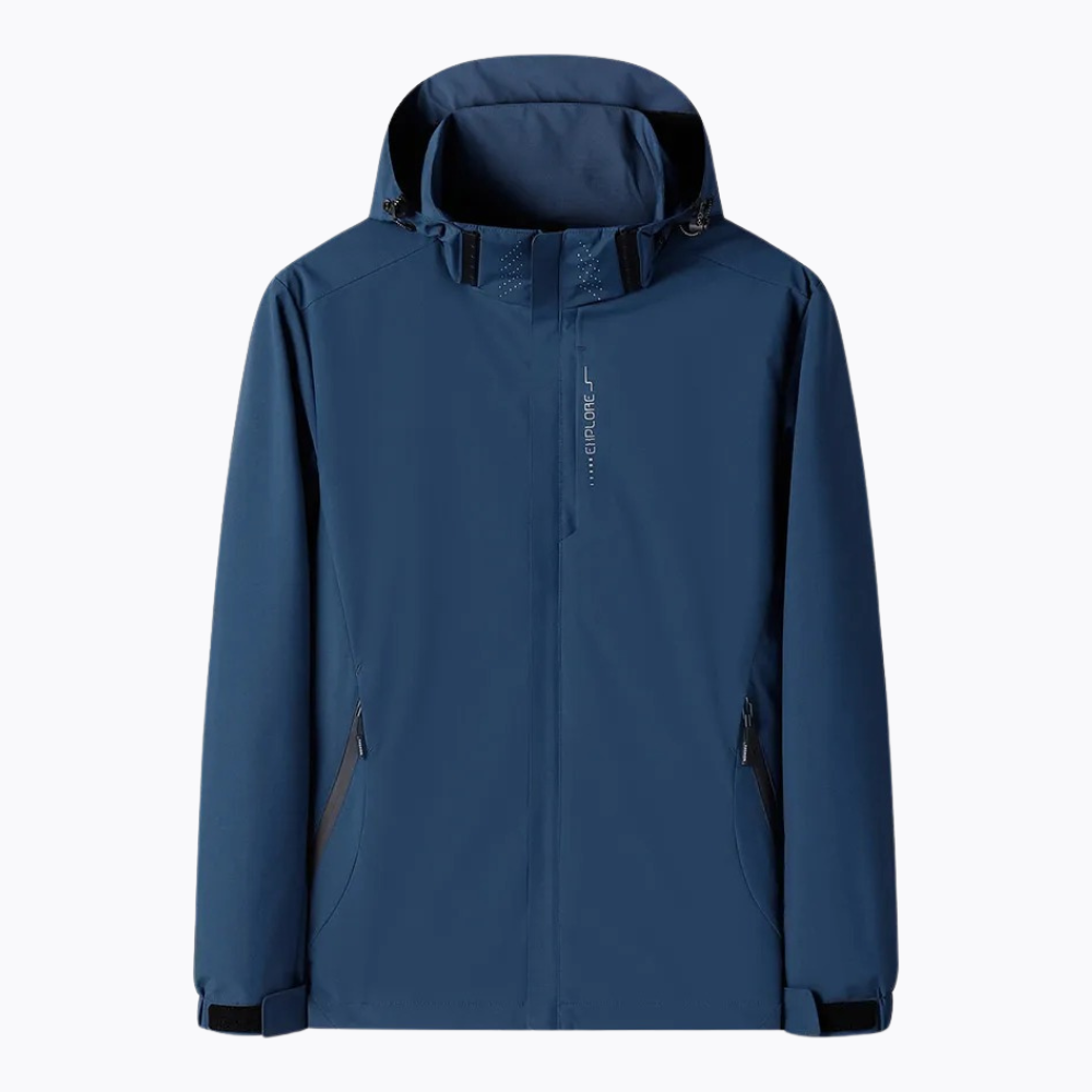 "Waterdichte lichtgewicht outdoor windbreaker heren, polyester met capuchon, ritsen en zakken, ideaal voor avonturen."