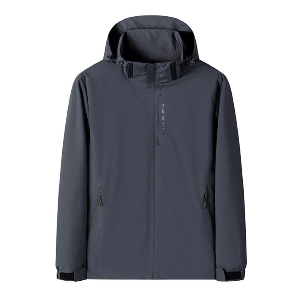 "Waterdichte lichtgewicht outdoor windbreaker heren, polyester met capuchon, ritsen en zakken, ideaal voor avonturen."