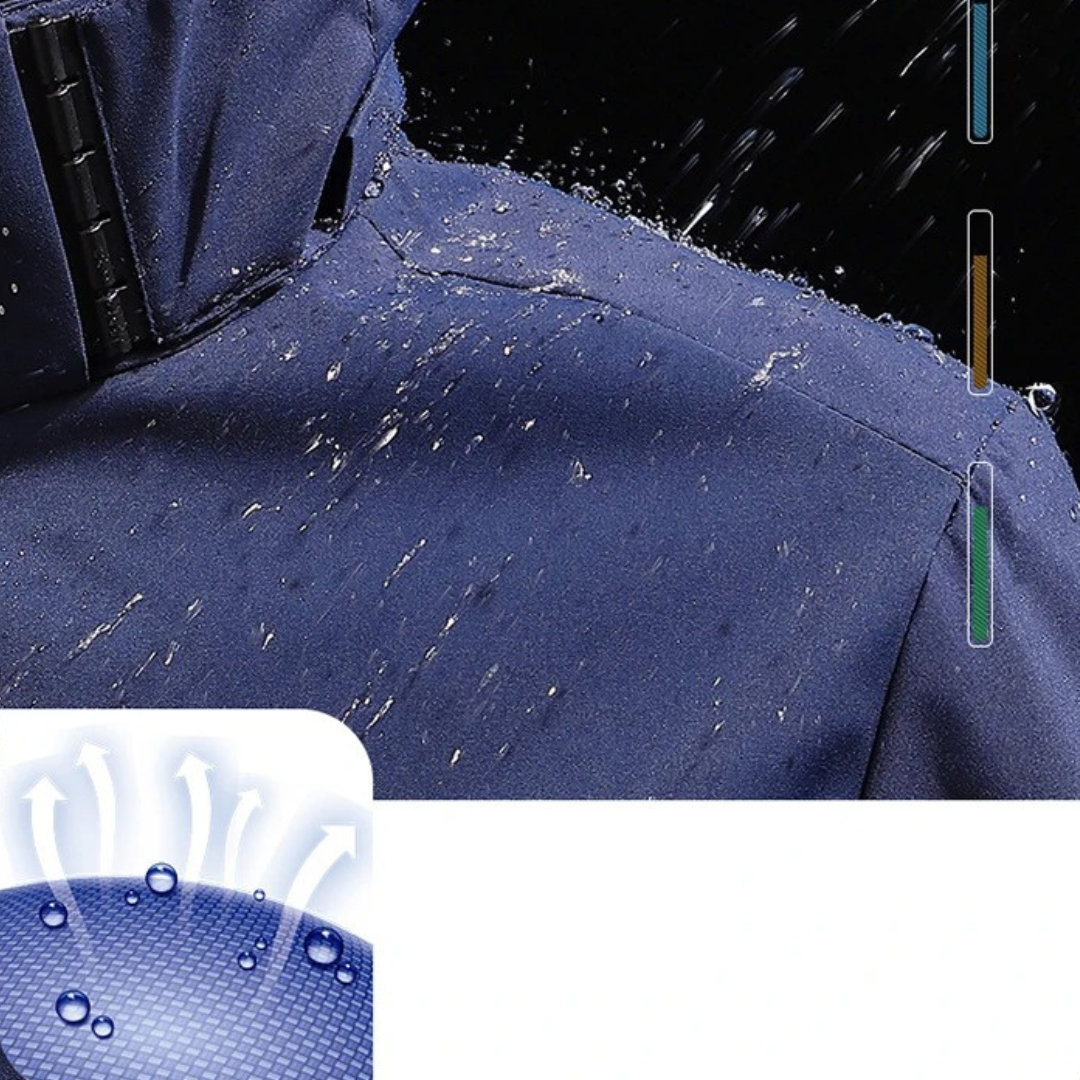 "Waterdichte lichtgewicht outdoor windbreaker heren, polyester met capuchon, ritsen en zakken, ideaal voor avonturen."