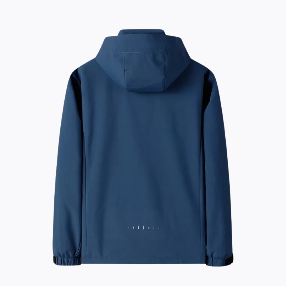 "Waterdichte lichtgewicht outdoor windbreaker heren, polyester met capuchon, ritsen en zakken, ideaal voor avonturen."