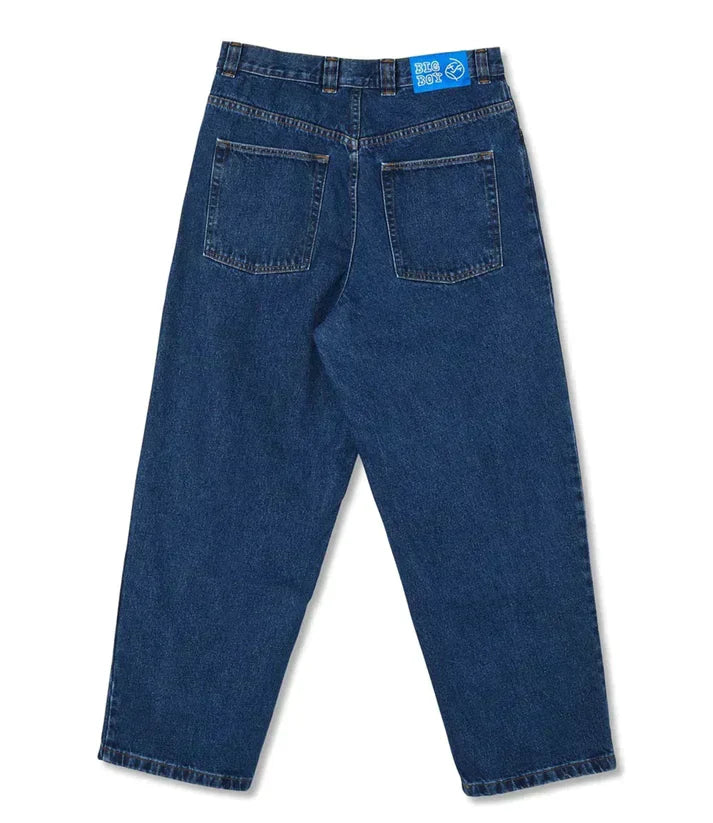 "Wijdvallende donkerblauwe heren jeans in oversize skaterstijl, ideaal voor dagelijks comfort en een trendy uitstraling."