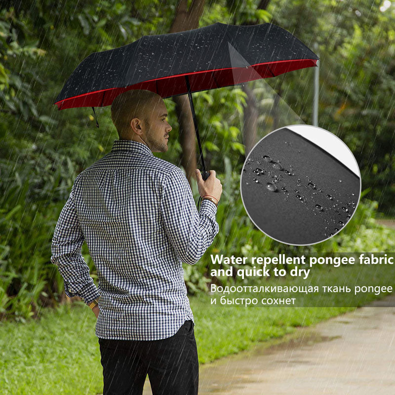 "Windbestendige stormparaplu, zwart, stevig en duurzaam ontwerp voor bescherming tegen regen en wind, damesaccessoire."