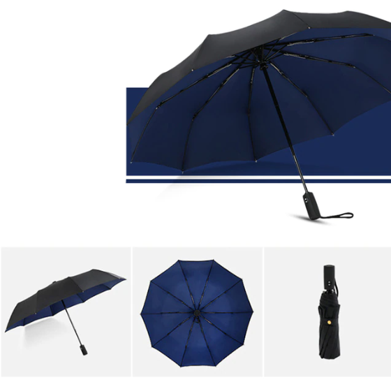 "Windbestendige stormparaplu, zwart, stevig en duurzaam ontwerp voor bescherming tegen regen en wind, damesaccessoire."