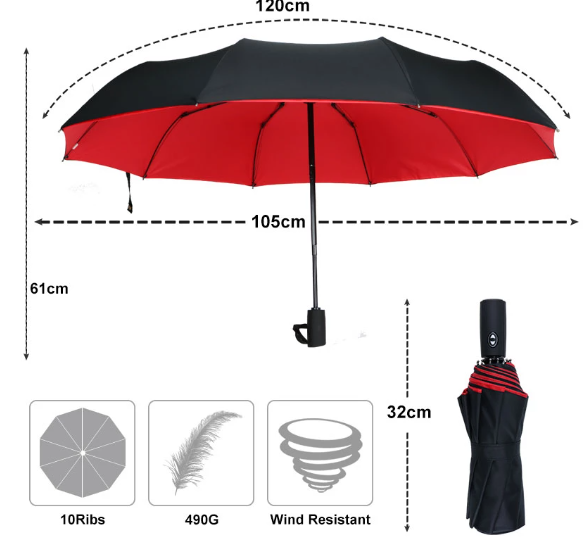 "Windbestendige stormparaplu, zwart, stevig en duurzaam ontwerp voor bescherming tegen regen en wind, damesaccessoire."