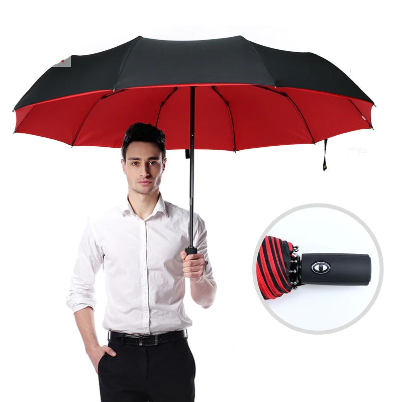 "Windbestendige stormparaplu, zwart, stevig en duurzaam ontwerp voor bescherming tegen regen en wind, damesaccessoire."