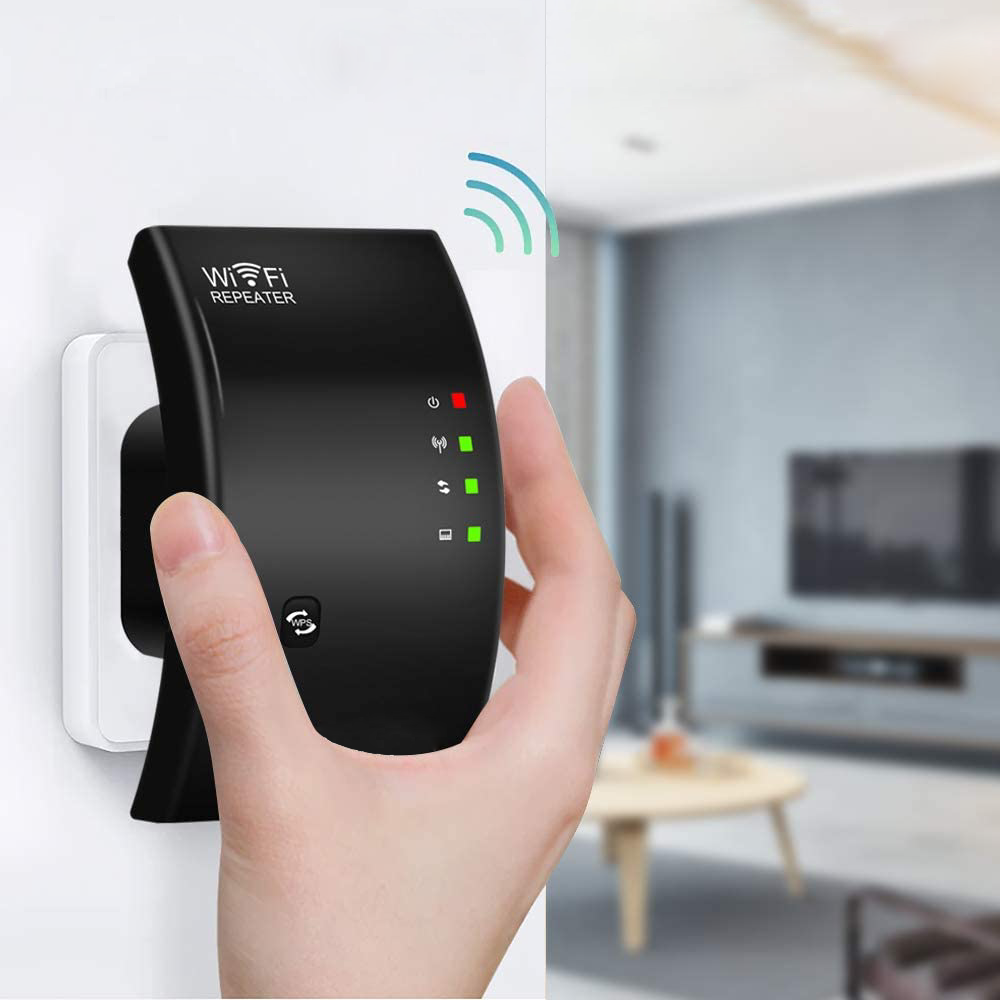 "Wit compacte draadloze WiFi-versterker voor snel, stabiel internet, ideaal voor thuisgebruik, platte rechthoekige vorm."
