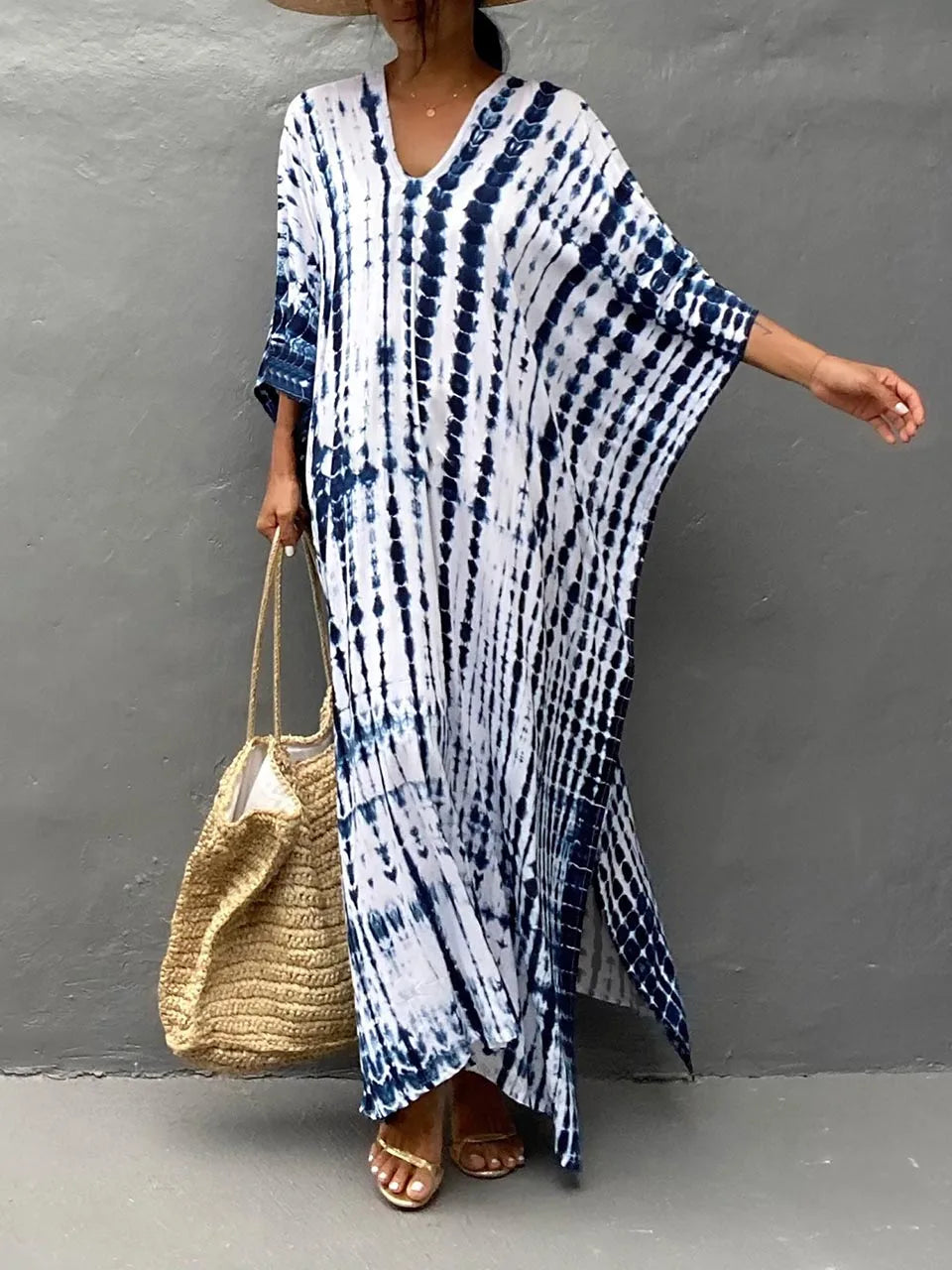 "Zomerse Janne kaftan maxi jurk voor dames, elegant design met exotische flair, ideaal voor zonnige dagen."
