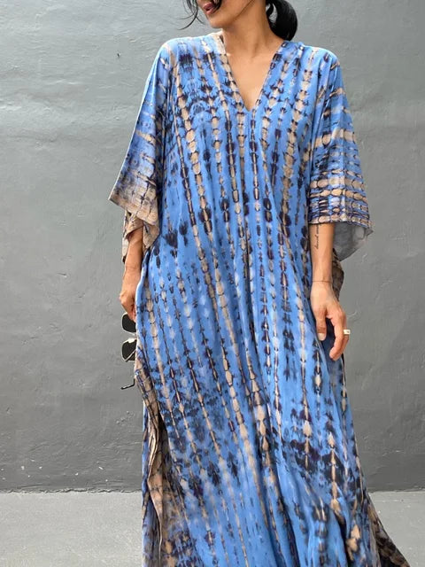 "Zomerse Janne kaftan maxi jurk voor dames, elegant design met exotische flair, ideaal voor zonnige dagen."
