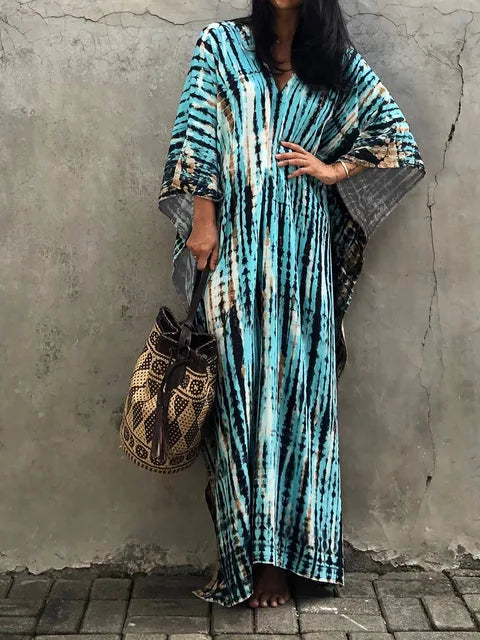 "Zomerse Janne kaftan maxi jurk voor dames, elegant design met exotische flair, ideaal voor zonnige dagen."