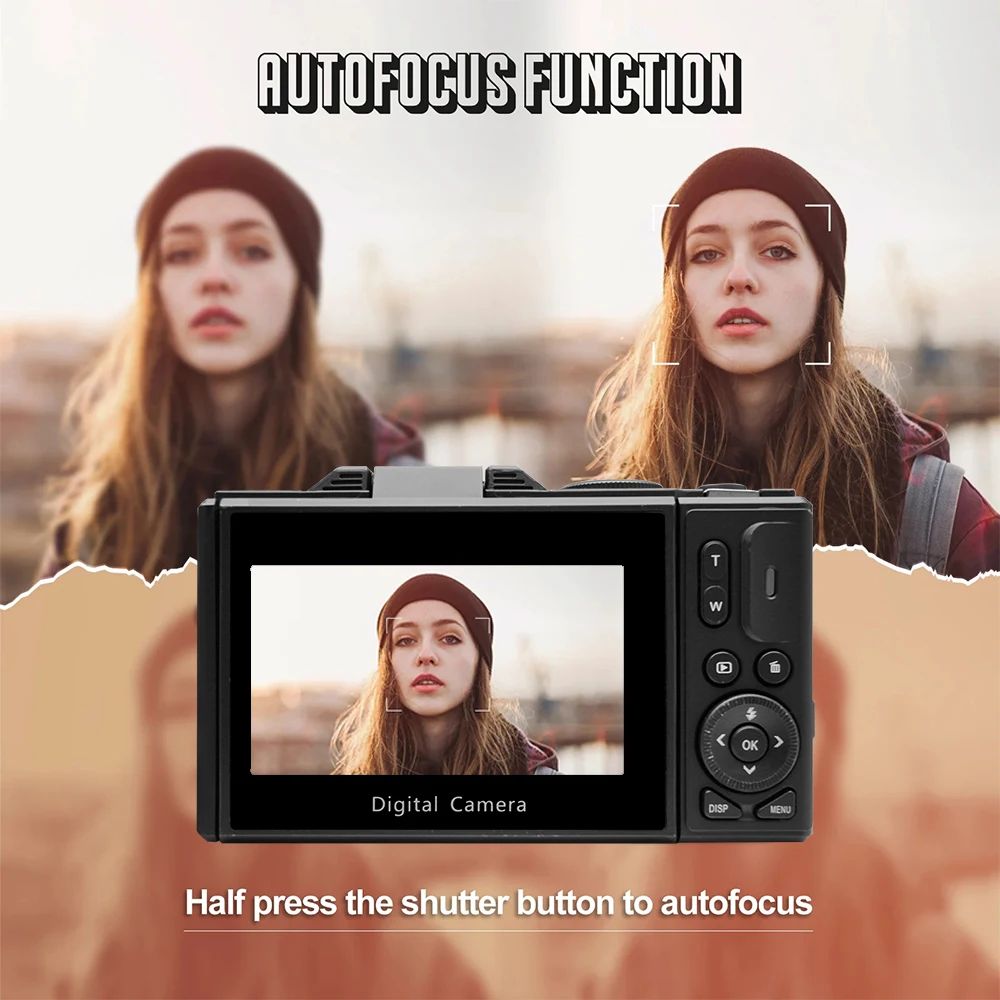 "ZoomPro 4K Vlog Camera met 18x zoom, 180° flip screen, WiFi; compact zwart design voor veelzijdige contentcreatie."