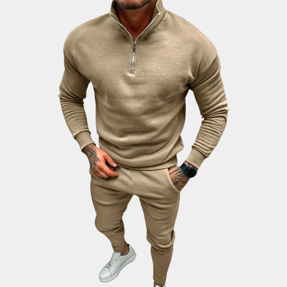 "Zwart joggingpak voor heren met joggingbroek en trui halve rits, comfortabel en stijlvol, diverse kleuren beschikbaar"