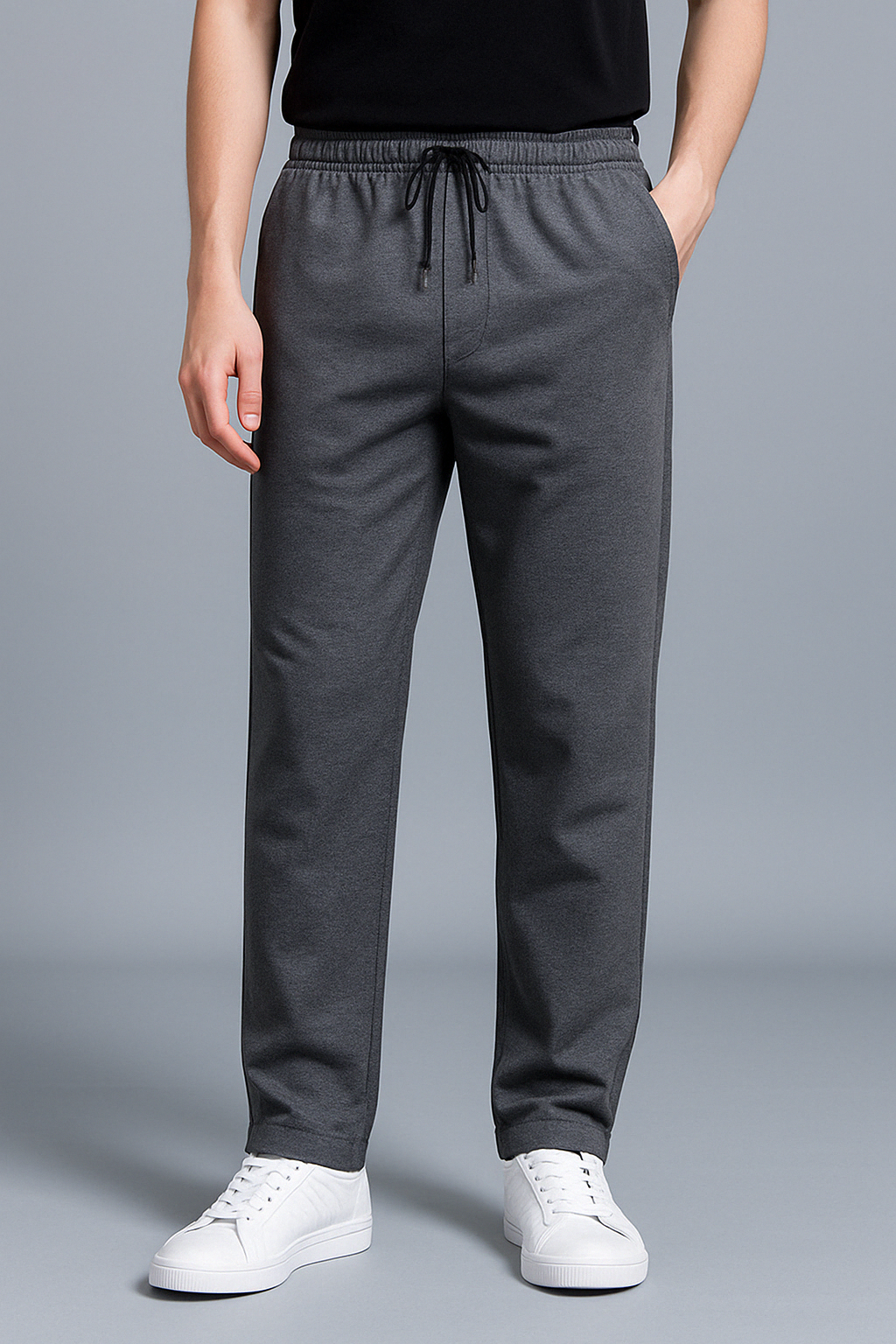 "Zwarte, donkerblauwe, donkergrijze en lichtgrijze joggingbroek voor heren, comfortabel met elastische taille en trekkoord"