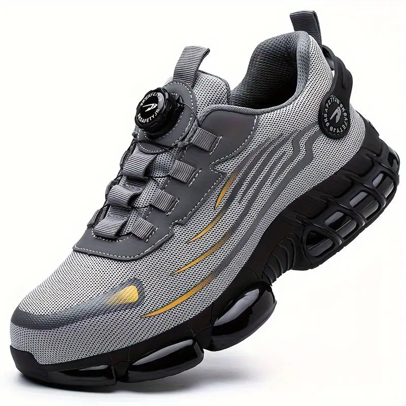 "Zwarte herenschoenen met stalen neus, antislipzool, ideaal voor outdoor; duurzaam en waterbestendig, stevige grip."