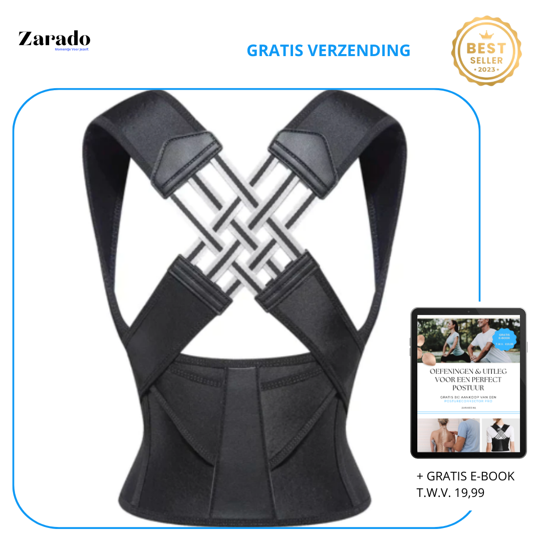 "Zwarte houdingstrainer voor rug en schouders, onzichtbaar onder kleding, geschikt voor vrouwen, bevordert comfort."
