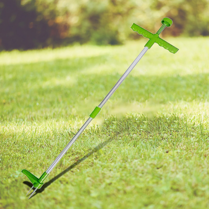 Aluminium onkruidtrekker voor makkelijk onkruid verwijderen. Staand tuinonderhoud zonder bukken, ideaal voor uw rug.