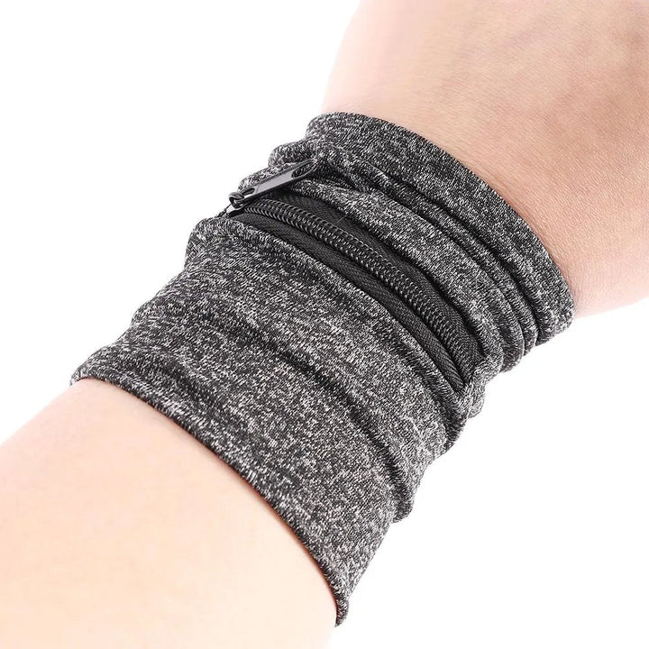 Veilige grijze sport polsband portemonnee; ideaal voor hardlopen, sleutels, pasjes en geld discreet opbergen.