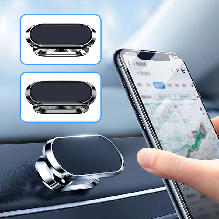Flexibele magnetische telefoonhouder voor auto, grijs zilver, makkelijk te bevestigen.