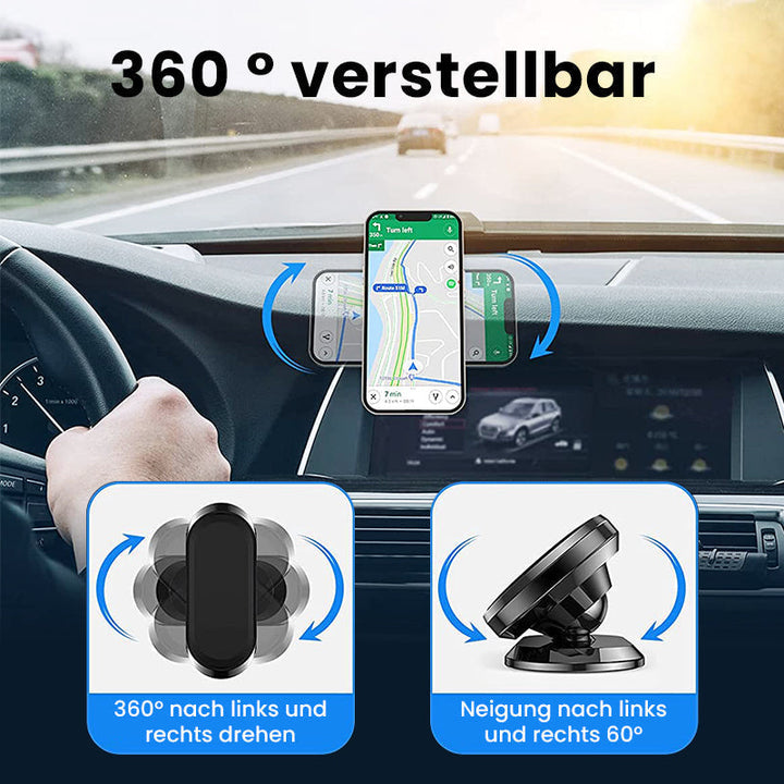 Stijlvolle grijs-zilveren magnetische autohouder voor telefoons, flexibel & veilig.
