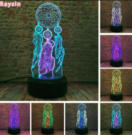 Unisex 3D Dream Catcher nachtlampje met 7 LED kleuren, USB. Sfeervolle slaapkamer decoratie met aanraakbediening.