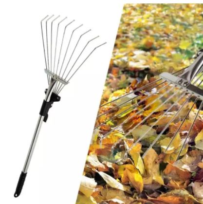 Telescopische tuinhark voor moeiteloos bladeren verwijderen zonder rugpijn; verstelbaar en lichtgewicht.