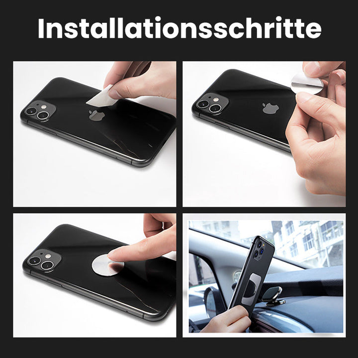 Grijze en zilveren universele magnetische telefoonhouder voor in de auto, robuust ontwerp.