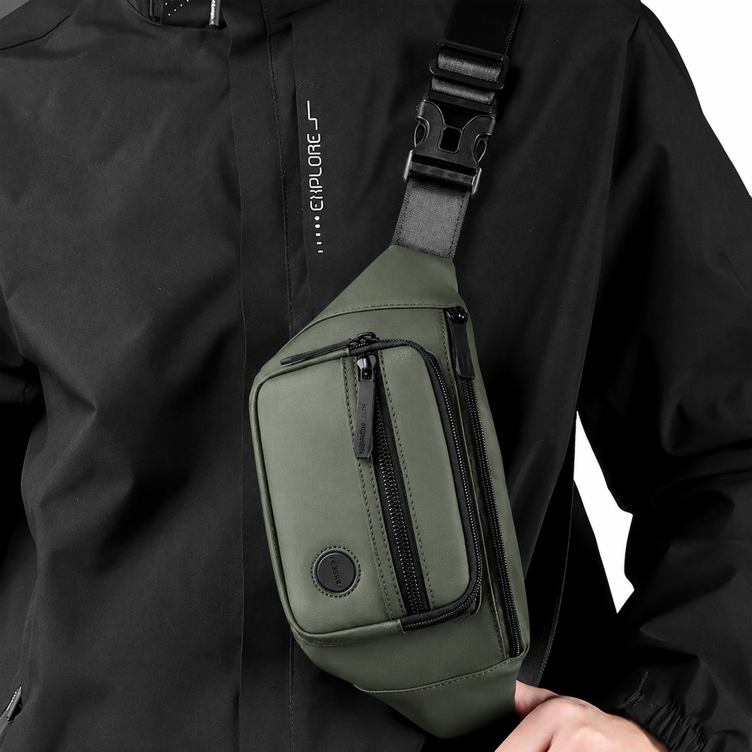 Heren heuptas multifunctioneel als tailletas, borsttas of crossbody, waterdicht en praktisch.