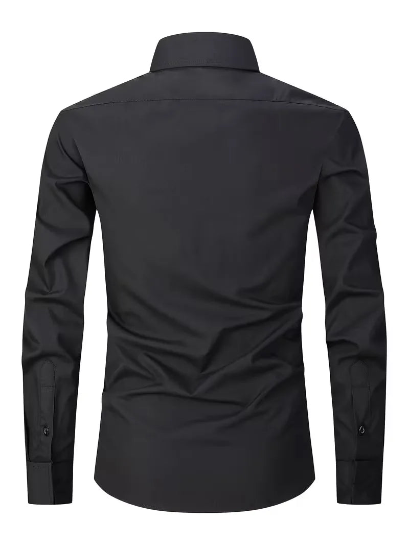 Wit heren overhemd, regular fit, met mandarin kraag en lange mouwen voor een chique look.
