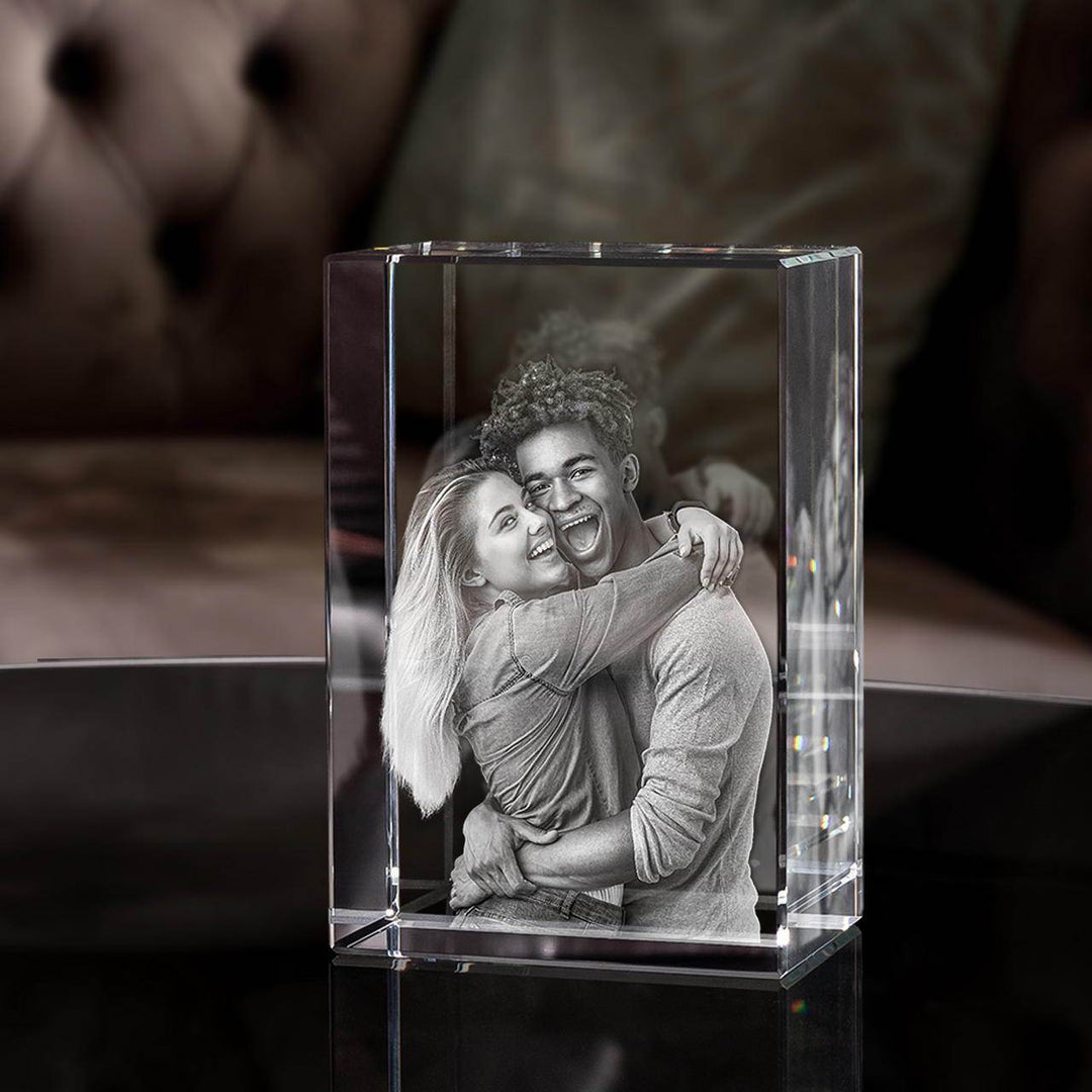Elegant 2D fotokristal met persoonlijke gravure, een tijdloos aandenken en uniek cadeau voor elke gelegenheid.