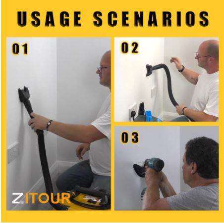 Professionele handsfree stofafzuiger voor boormachines. Verbetert precisie en veiligheid; geen stof meer op je bouw- of doe-het-zelf project.