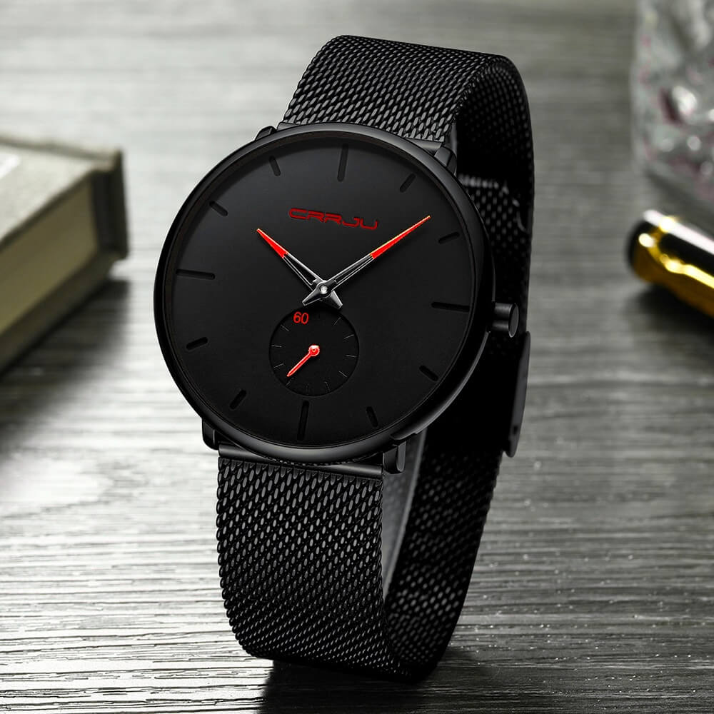 Elegant mannenhorloge met strak design en duurzaam Hardlex glas, een luxe quartz polshorloge.