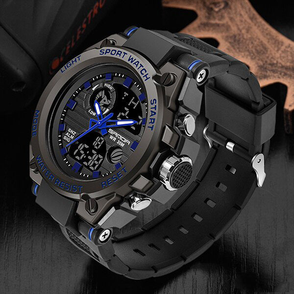 Multifunctioneel herenhorloge met analoog en digitaal dual display. Ideaal voor sport, outdoor en avontuur.
