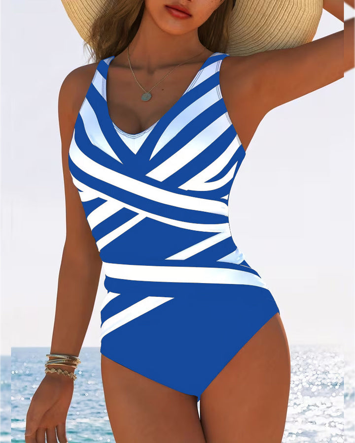 Chique damesbadpak met V-hals, ideaal voor een elegante en comfortabele strandlook.