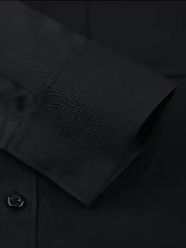 Zakelijk heren overhemd met franse manchetten en elegante mandarin kraag, lange mouwen.