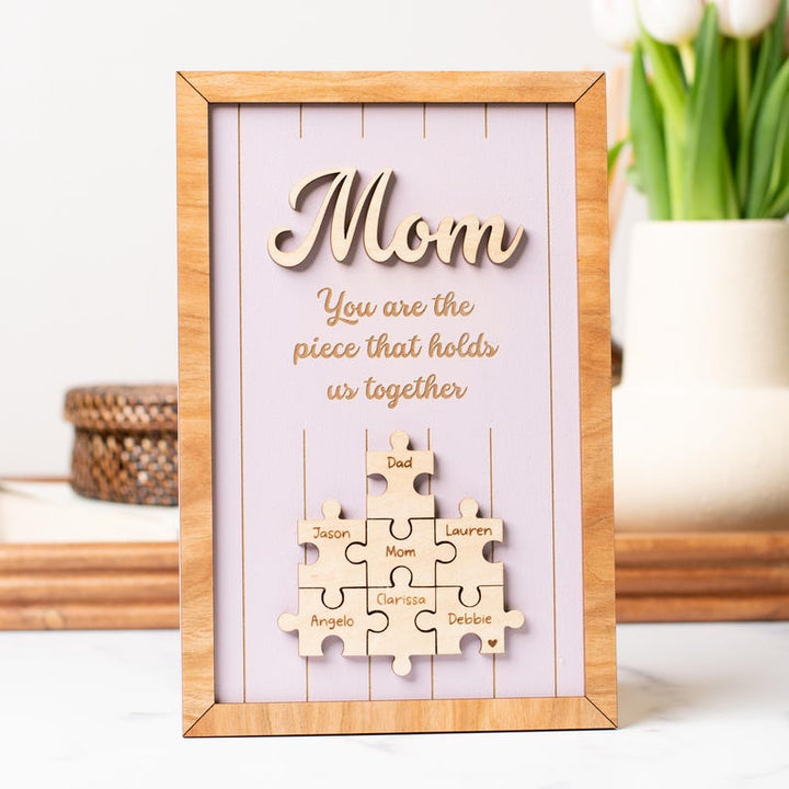 Unieke houten puzzel als gepersonaliseerd familie cadeau, perfect aandenken voor verbondenheid van het gezin.