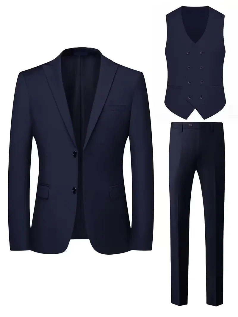 Herenpak met gilet, slim fit, ideaal voor een elegante look op werk of feesten.