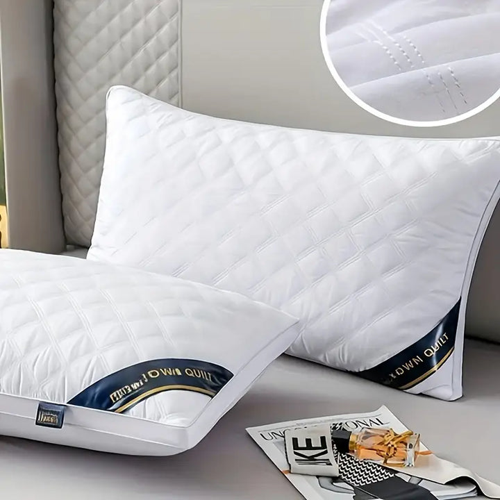 Set van 2 luxe hypoallergene 3D kussens voor nekondersteuning; hotelkwaliteit en slaapcomfort.