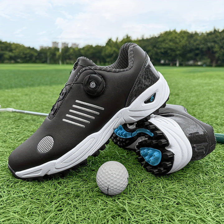 Golfschoenen voor heren, kenmerkend door de snelle draaisluiting en lichtgewicht, ademende constructie.
