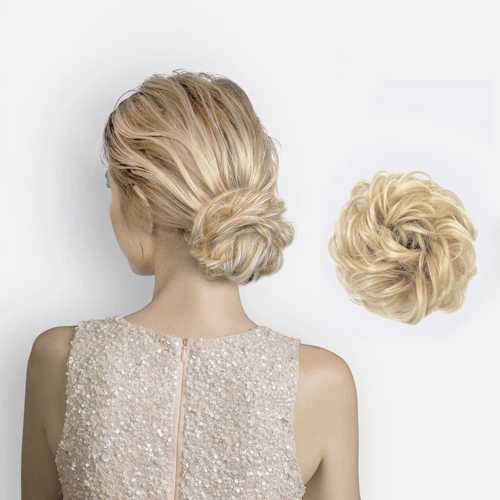 Snelle en makkelijke knot met deze haarextensie scrunchie. Geschikt voor alle haarstijlen.