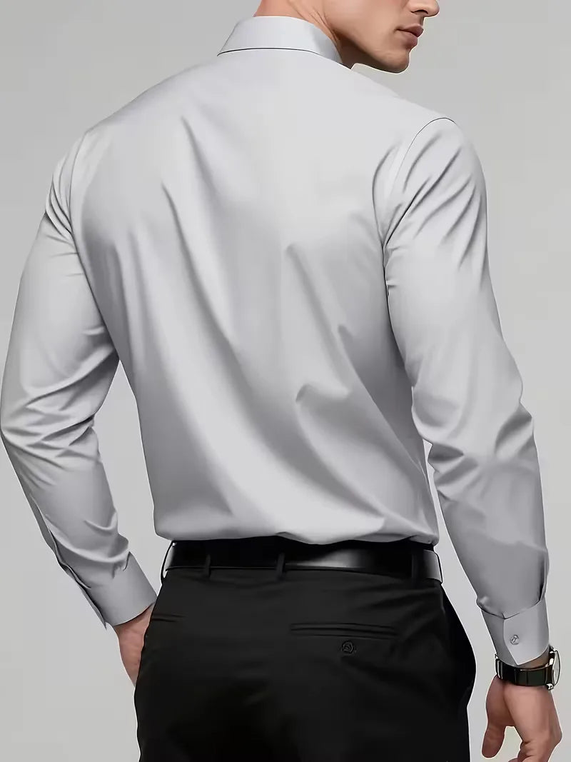 Heren overhemd slim fit, een moderne interpretatie van formele kleding met mandarijnkraag.