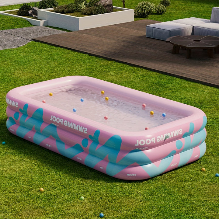 Opblaasbaar familiezwembad van ultra-duurzaam, lekbestendig PVC voor zomerplezier in de tuin.