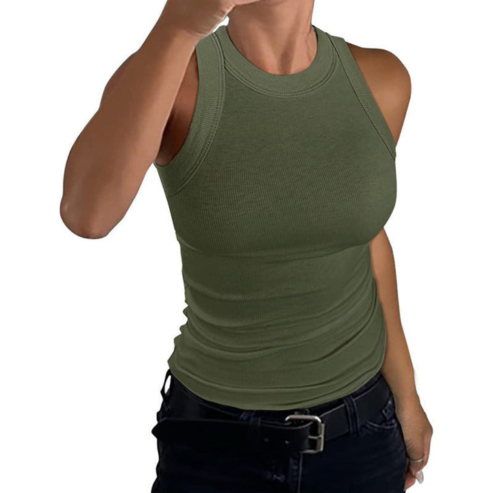 Stijlvolle dames mouwloze tanktop met hoge hals. Een modieuze basistop, ideaal voor slim fit kleding en veelzijdige looks.