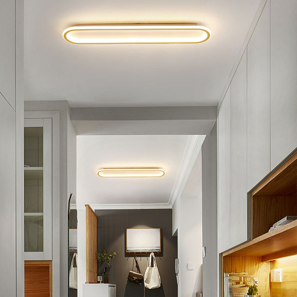 Elegante gouden LED plafondlamp, elliptisch; modern design voor sfeervolle binnenverlichting. (86)