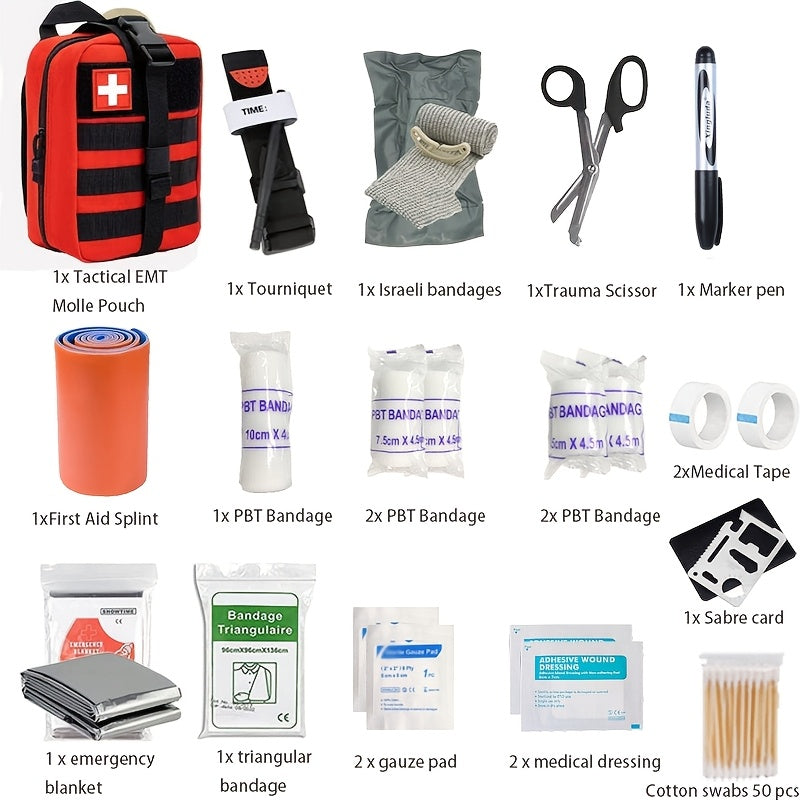 Draagbare EHBO-kit met tourniquet, klaar voor elke noodsituatie op reis of in de wildernis.