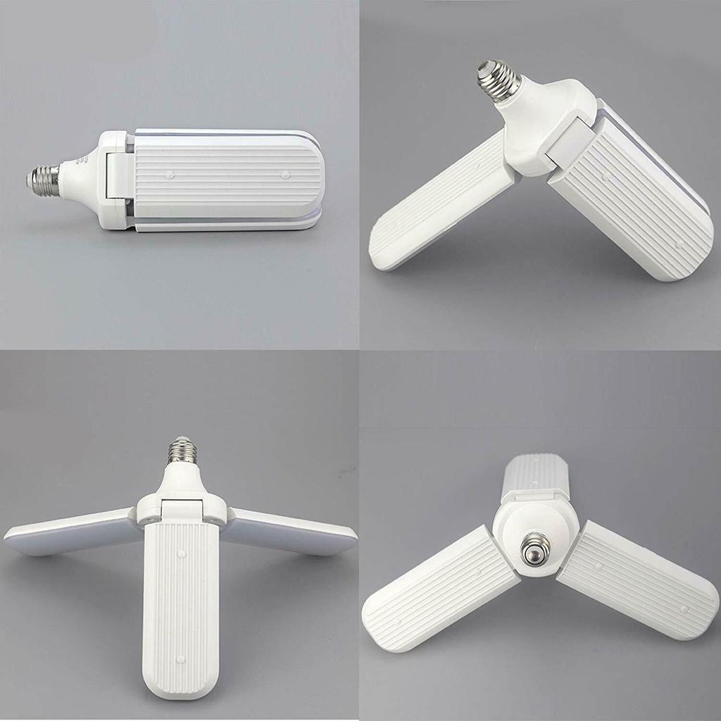Detailbeeld van de opvouwbare LED plafondlamp met ventilatorfunctie; ruimtebesparend en heldere verlichting.