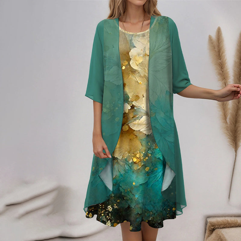 Comfortabele dames midi jurk met vest, chique set voor vrouwen, geschikt voor zowel mode als werk.