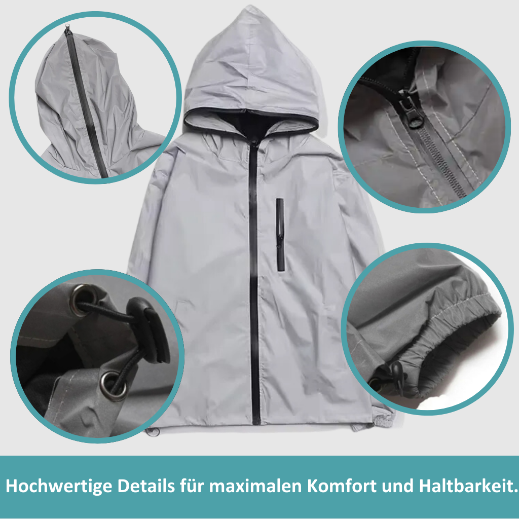 Lichtgewicht LumiSafe uniseks regenjas, opvouwbaar en ademend, ideaal voor outdoor avonturen en wandelen.