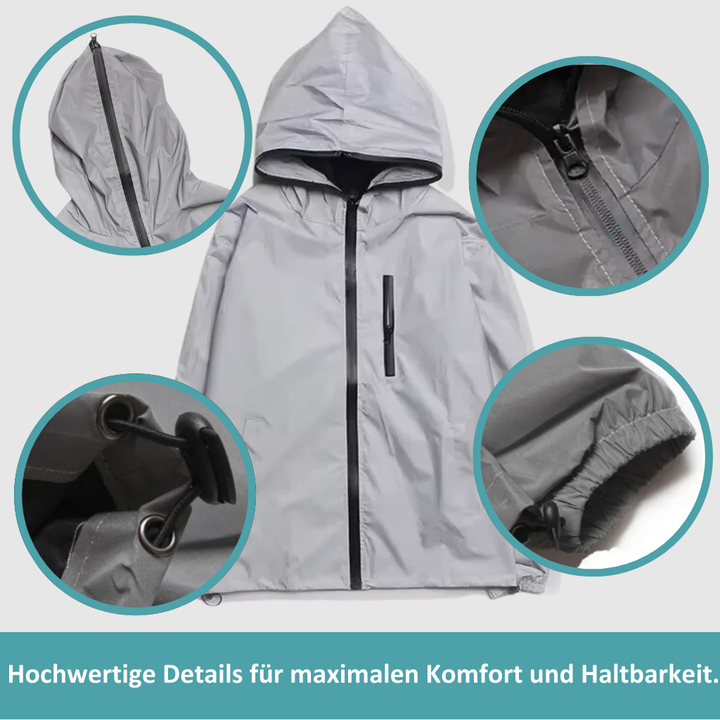 Lichtgewicht LumiSafe uniseks regenjas, opvouwbaar en ademend, ideaal voor outdoor avonturen en wandelen.