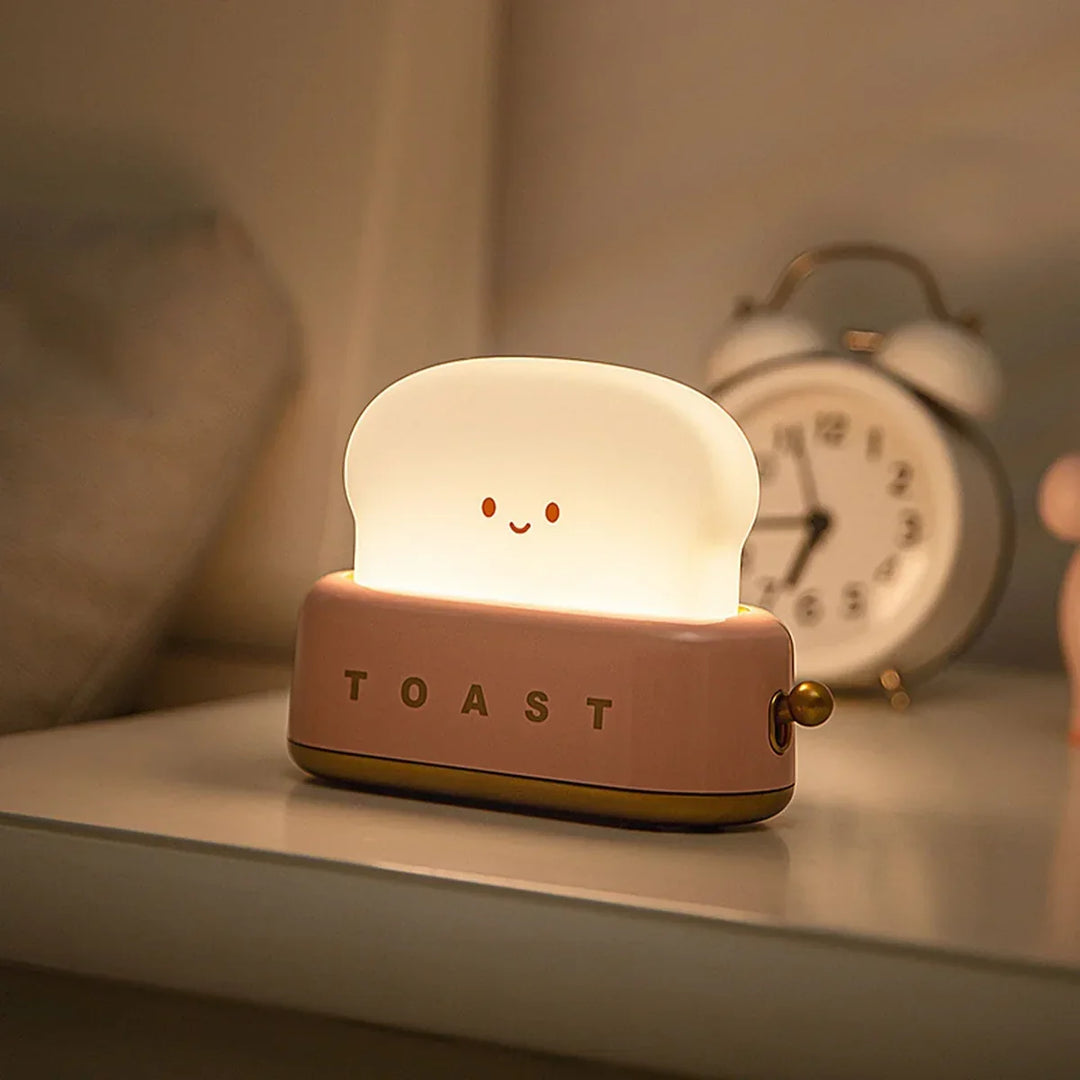 Schattig ToastieGlow nachtlampje, dimbaar LED voor sfeervolle verlichting in slaapkamer of kinderkamer, oplaadbaar.