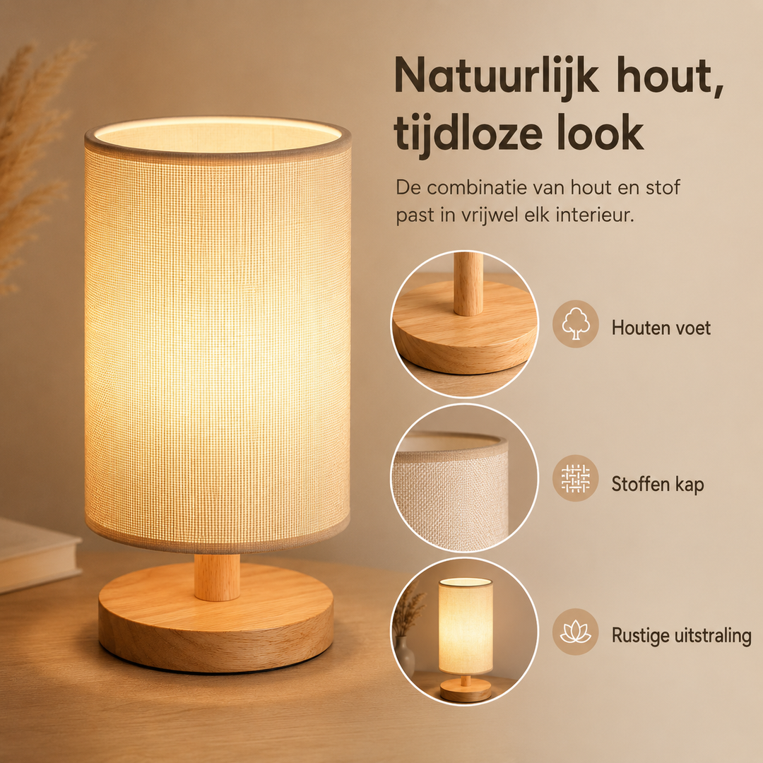 Compacte dimbare nachtlamp met afstandsbediening, ideaal voor rustgevende sfeer in de slaapkamer.